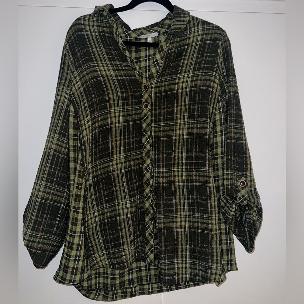 Habitat Green and Black Puff Sleeve Blouse